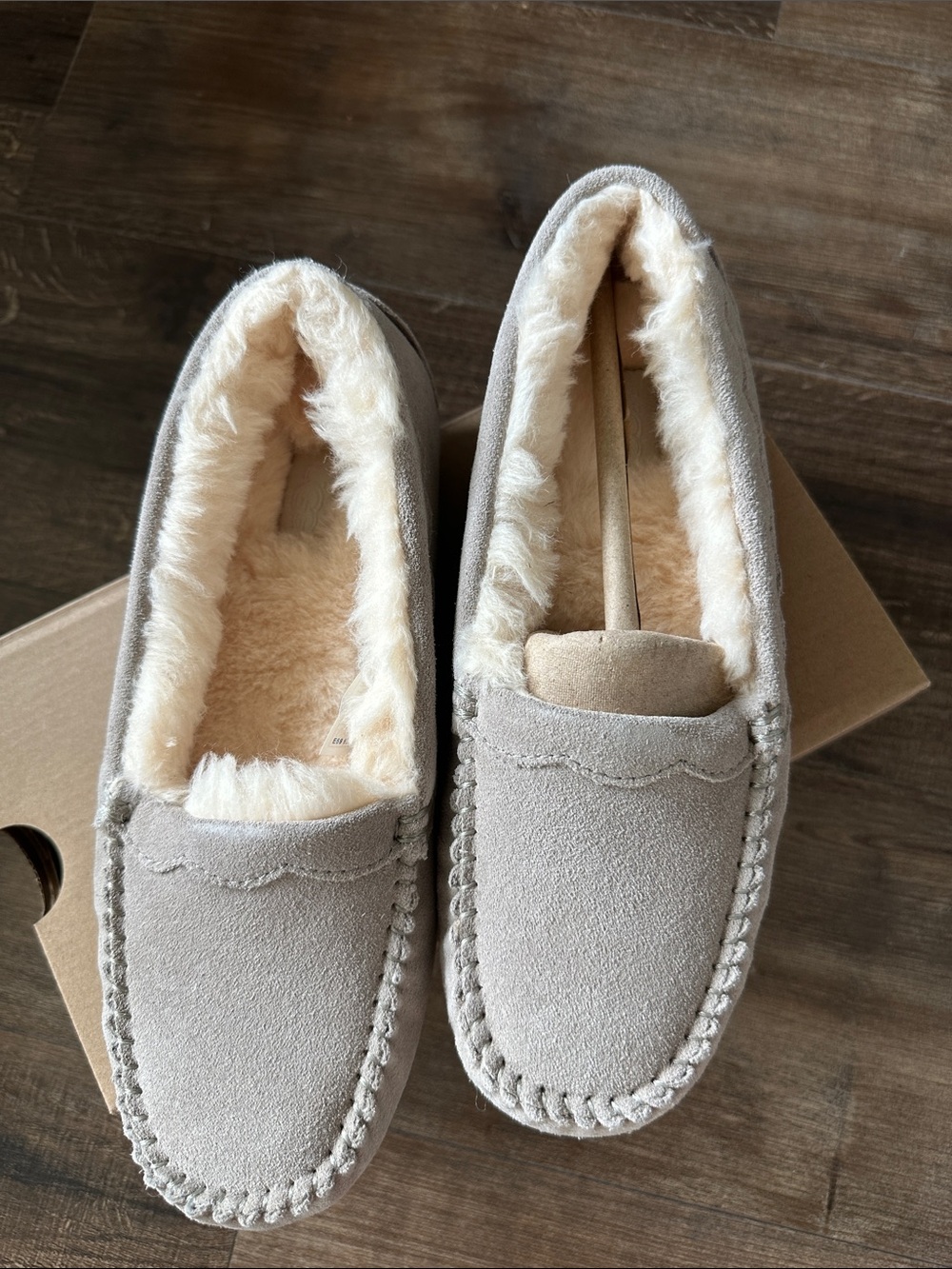 UGG Women's Suede Moccasin Slippers in Light Gray